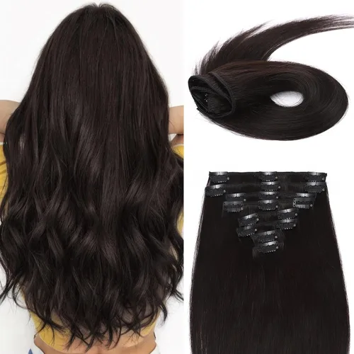 Miniatura 8 de Extensiones de cabello humano 100% remy de 10 a 24 pulgadas, con clips, calidad grado 7A, cabeza completa, 8 piezas, 18 clips; largo, suave, sedoso