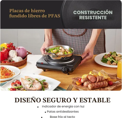 Miniatura 6 de Elite Gourmet ESB-301BF# Quemador de hierro fundido individual de encimera, placa caliente eléctrica de 1000 vatios, controles de temperatura, luces