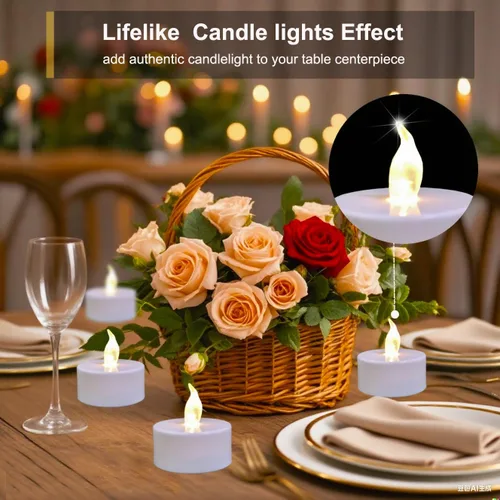 Miniatura 3 de Velas de luz LED a pilas, juego de 24, realistas y brillantes titilantes, duraderas 200 horas, operadas con pilas, sin llama, velas de luz LED