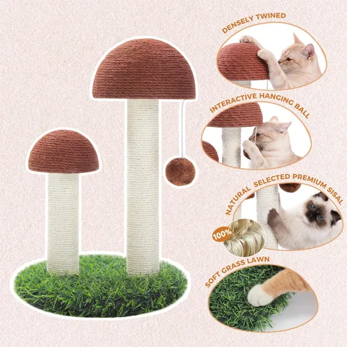Miniatura 3 de PETEPELA Poste rascador para gatos, rascador para gatos en forma de hongo, bonita torre de árbol para gatos con poste rascador grueso y cama