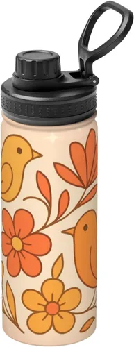Abstract flowers Printed Insulated Water Bottle, 18oz Stainless Steel Funny Travel Mug, Leakproof Hot & Cold for Sports, Gym, Hiking