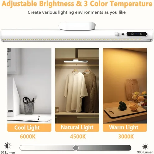 Miniatura 2 de Hapfish Barra de Luz LED con Sensor de Movimiento Interior, Iluminación Recargable Bajo Gabinete Inalámbrica, Luces de Pared Operadas por Batería