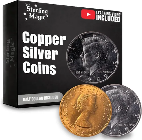 Miniatura 10 de Ted's Sterling Magic Monedas de plata de cobre genuina US medio dólar cobre penny moneda truco (SA Penny)