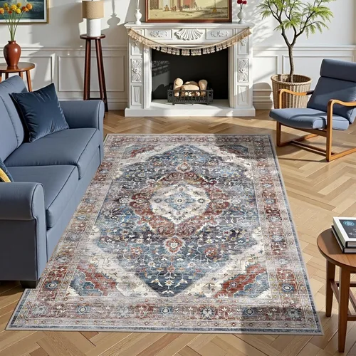 Miniatura 24 de Alfombras de área de 5 x 8 pies para dormitorio, alfombra lavable de 5 x 8, alfombra vintage grande, antideslizante, alfombra bohemia para sala