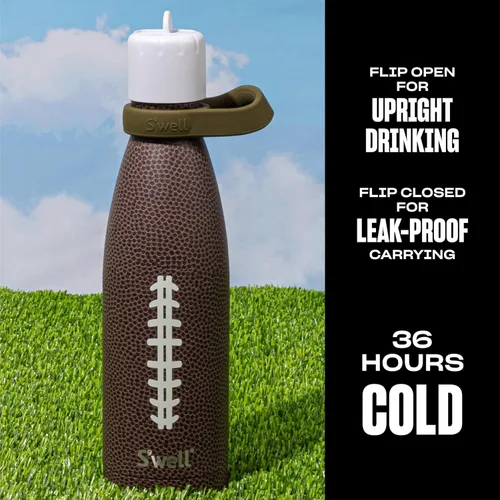 Miniatura 2 de S'well Botella de agua de acero inoxidable con tapa de popote abatible y asa, 17 onzas, End Zone, recipientes aislados al vacío de triple capa que