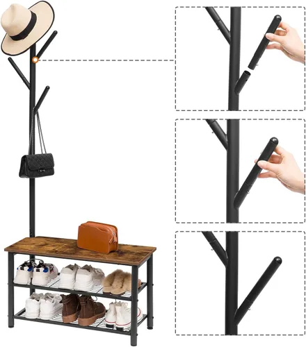 Miniatura 6 de HOOBRO Zapatero de 3 niveles, organizador industrial de zapatos, banco de almacenamiento con estantes de malla, para entrada, sala de estar