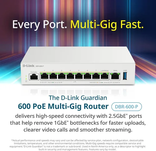Miniatura 4 de D-Link Guardian 600 PoE Multi-Gig Business Router (DBR-600-P), enrutador premium con conmutación por error Multi-WAN, cortafuegos SPI, LAN PoE+ de 8