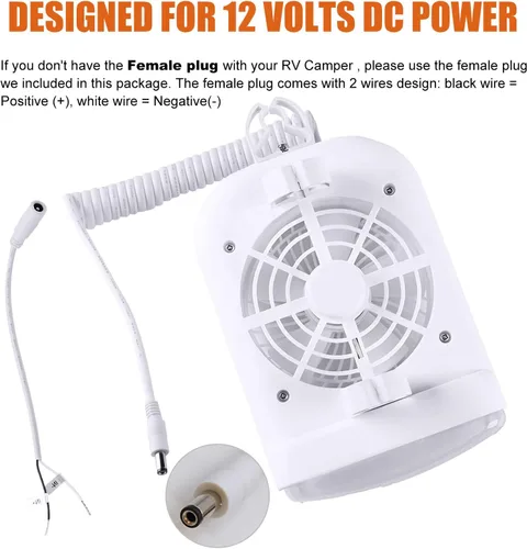 Miniatura 7 de Facon Combo de luz de ventilador de 12 V CC para caravana emergente, interruptor independiente, cable extensible de 2 velocidades con enchufe macho