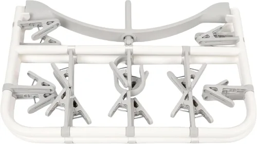 Miniatura 4 de Foshine Perchas de secado de ropa plegables de plástico con 20 clips de secado (gris claro, rectangular)