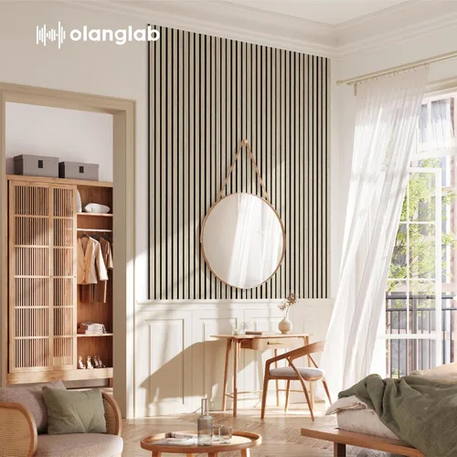 Miniatura 6 de Olanglab - Paquete de 4 paneles de pared 3D acústicos de listones de madera, 94.5 x 12.6 pulgadas cada uno, para decoración de pared