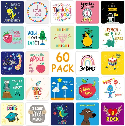 Miniatura 2 de Fantasyon Notas para la lonchera para niños, 60 unidades, lindas tarjetas de almuerzo inspiradoras, notas motivacionales para el almuerzo, regalos