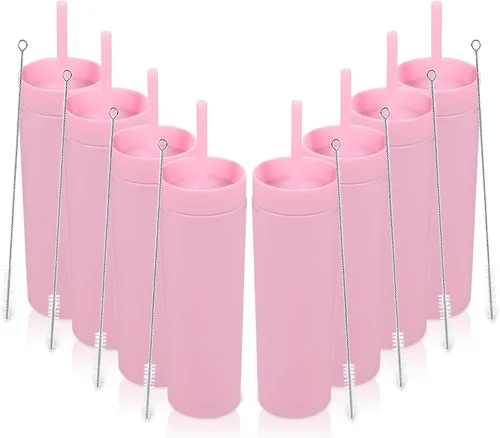 Miniatura 34 de Volhoply Vaso delgado de plástico de 16 onzas con tapa y pajita, paquete de 4 unidades, vasos aislados de doble pared de acrílico mate, sin BPA
