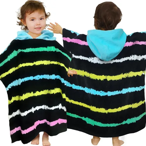 VOOVA & MOVAS Toallas de baño con capucha para niños pequeños (2-6 años), toalla de poncho con capucha de algodón suave y absorbente para niños,