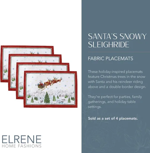 Miniatura 2 de Elrene Home Fashions Manteles Individuales de Tela Santa Snowy Sleighride, Decoración de Mesa de Navidad, 13" An x 19" L, Juego de 4