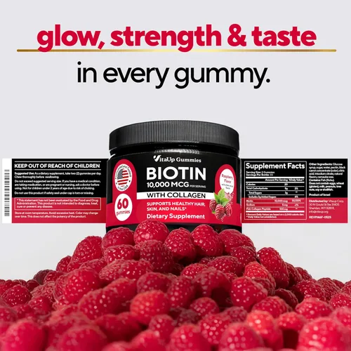Miniatura 9 de VitaUp Gomitas de Biotina 10000mcg para Mujeres y Hombres - Gomitas Extra Fuertes para Cabello, Piel y Uñas con Colágeno - Suplemento Natural