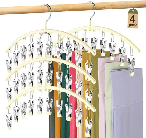Miniatura 8 de Organizador de leggings para armario, colgador de metal para pantalones de yoga con revestimiento de goma, paquete de 2 con 10 clips para 20 Morado