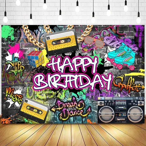 Withu Graffiti - Telón de fondo de cumpleaños de los años 80 y 90, arte urbano retro, pared de ladrillo, hip-hop, rock, neón, fondo de fotos,