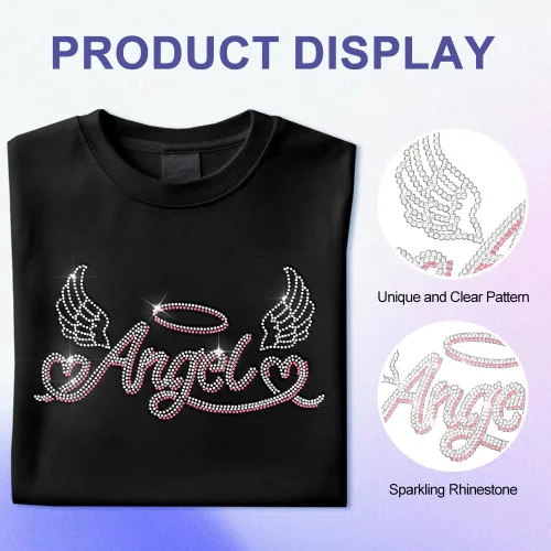 Miniatura 5 de MAYJOYDIY Alas de transferencia termoadhesivas con texto de ángel con diamantes de imitación, parches de reparación de ropa, apliques de amor