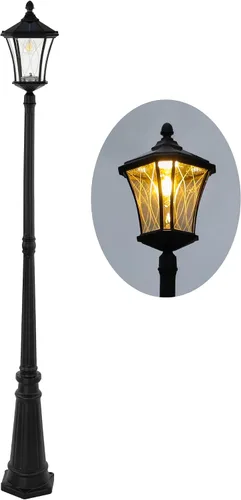 LUTEC Lámpara de poste solar para exteriores, luz del anochecer al amanecer, poste impermeable con vidrio estampado, accesorios de luz solar estilo