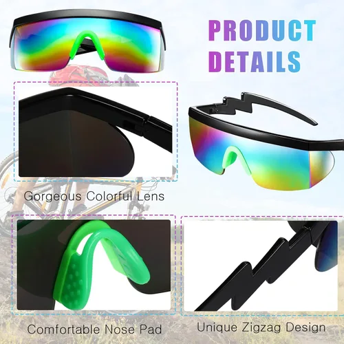 Miniatura 3 de 3 pares de gafas de sol retro semi sin montura de los años 80 y 90 con zigzag lentes transparentes de color arcoíris para hombres y mujeres