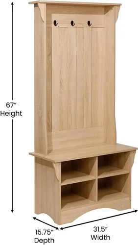 Miniatura 4 de Flash Furniture Árbol de pasillo de cachemira con banco de almacenamiento, almacenamiento inferior ajustable, tablero decorativo con 3 ganchos
