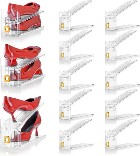Miniatura 15 de Organizador de ranuras ajustables para zapatos, paquete de 10 unidades de apiladores de zapatos transparentes, soporte para zapatos, ahorrador