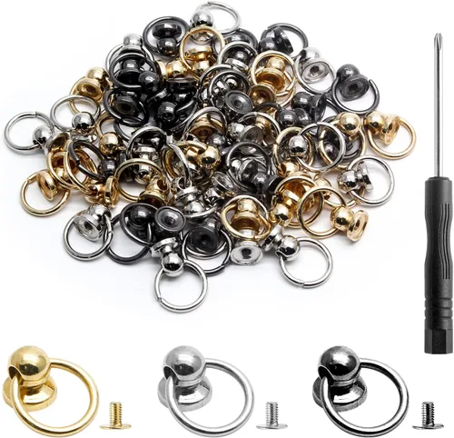 Miniatura 8 de Kyuionty 60 remaches de cabeza redonda atornillados con anillo de tracción, 0.315 pulgadas (0.315 in) de cuero para manualidades, remaches