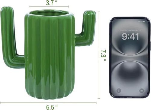 Miniatura 2 de MyGift Soporte de cerámica para utensilios de cactus, vajilla verde del suroeste, organizador de cocina duradero para cucharas, pinceles, desierto