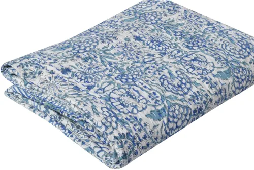 Miniatura 3 de YUVANCRAFTS Manta de algodón con estampado de bloques de mano india Kantha, tamaño Queen (blanco, individual de 90 x 60 pulgadas)