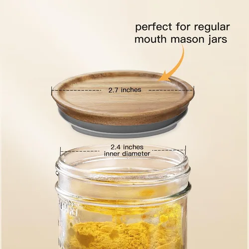 Miniatura 4 de 6 paquetes de tapas de tarros Mason de boca regular de madera para tarros Ball/Mason/Kerr, madera de acacia natural, material de grado alimenticio
