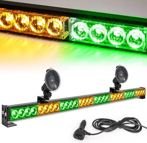 Miniatura 14 de Barra de Luz Estroboscópica de Emergencia Blanca/Verde de 36 pulgadas, 13 Patrones de Destello, Asesor de Tráfico, Advertencia de Peligro, Barra