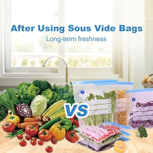 Miniatura 7 de Bolsas Sous Vide, 20 bolsas reutilizables de sellado al vacío de 10 x 11 pulgadas para alimentos, bolsa selladora con cremallera al vacío con bomba