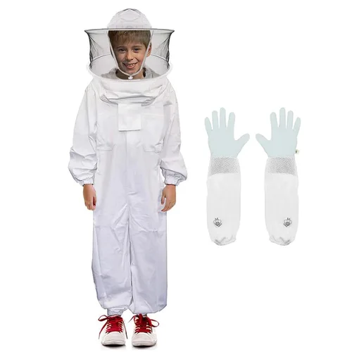 Luwint Trajes de apicultura ventilados de cuerpo completo para niños, traje de apicultor de abeja a prueba de picaduras con guantes protectores (3
