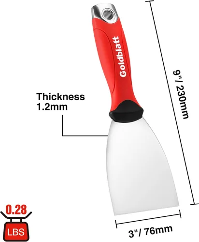 Miniatura 5 de Goldblatt Cuchillo de masilla de 3", acero inoxidable para raspar pintura, raspador de cuchillo de masilla con extremo de martillo, agarre suave