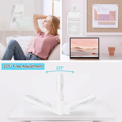 Miniatura 5 de ELZO Ventilador de viaje, mini ventilador de escritorio plegable, funciona con pilas, 3 velocidades ajustables de inclinación de 225°, ventilador