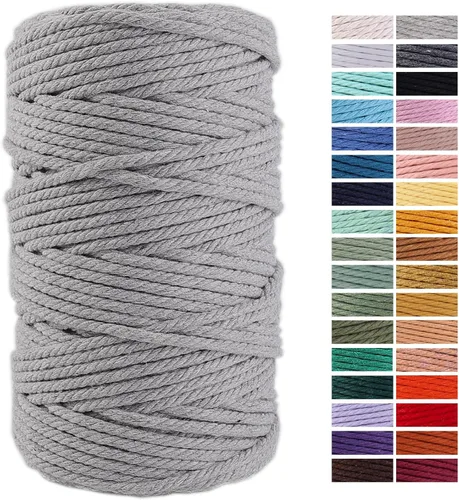 Miniatura 32 de Cuerda de Macramé Gris Claro 3mm x 109 Yardas, Cuerda de Algodón de Colores Cuerda para Manualidades Cuerda de Algodón Colorida para Colgar