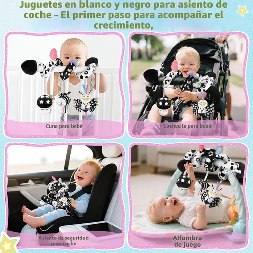 Miniatura 6 de Juguetes en Espiral para Asiento de Coche para Bebés, Juguetes Colgantes de Actividad para Cochecito de 0-6 Meses, Juguete Sensorial de Alto Blanco