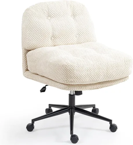 Miniatura 9 de Silla cruzada con ruedas más anchas y gruesas, silla de oficina con patas cruzadas, cómoda, ajustable, giratoria, color blanco