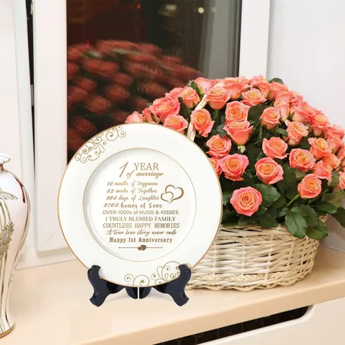 Miniatura 6 de Urllinz Plato de Primer Aniversario con Lámina de Oro de 24k - Regalos de Aniversario de Boda de 1 Año en Papel, Decoraciones para Él, Parejas