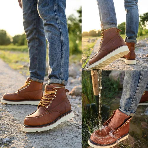 Miniatura 2 de Botas de trabajo para hombre - Botas de trabajo de 6 pulgadas con punta de cuña suave, Botas de trabajo impermeables para hombre Bronce