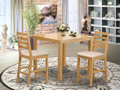 Miniatura 2 de East West Furniture CAFE3-OAK-C - Juego de comedor de 3 piezas de altura de mostrador para espacios pequeños que contiene una mesa de comedor