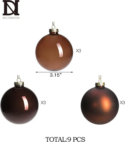 Miniatura 5 de DN DECONATION Bolas de Navidad de cristal marrón, juego de 9, bolas de Navidad colgantes de 3 pies para decoración del árbol de Navidad, regalo