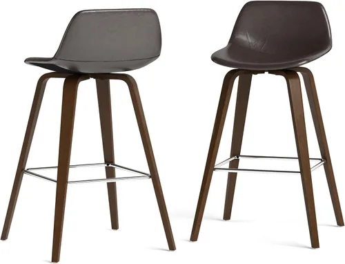Miniatura 29 de SIMPLIHOME Randolph Taburetes de mostrador (juego de 2) taburetes de bar tapizados de madera curvada de 28 pulgadas de altura del asiento en tela
