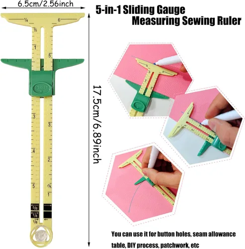 Miniatura 2 de 2 piezas Medidor de Costura Deslizante 5 en 1 Práctico Herramientas de Quilting para Principiantes Funciona como Medidor en T, Medidor