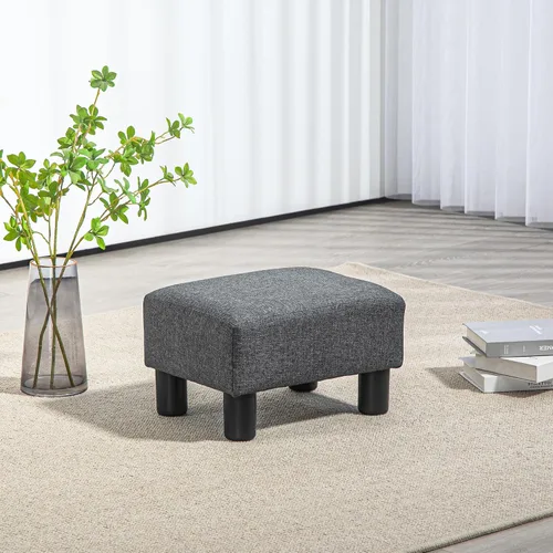 Miniatura 7 de HOMCOM Reposapiés otomano, taburete pequeño con tapicería de tela de lino y patas de plástico, otomana cubo para sala de estar, beige