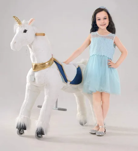 Miniatura 9 de UFREE Juguete de unicornio para montar, unicornio de peluche caminante para niñas, regalo de cumpleaños para niños de 4 a 9 años, altura de 36