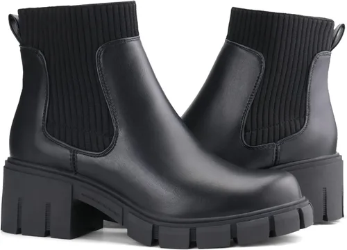 Miniatura 3 de JABASIC Botines gruesos para mujer, botas Chelsea sin cordones, botas elásticas
