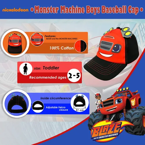 Miniatura 4 de Nickelodeon Blaze and The Monster Machines - Gorra de béisbol ajustable de algodón 5 paneles color rojo