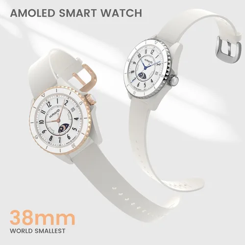 Miniatura 2 de KAVVO Oyster - Mini reloj inteligente Bluetooth de 1.1 pulgadas para mujer, pantalla AMOLED siempre encendida, bisel giratorio, rastreador