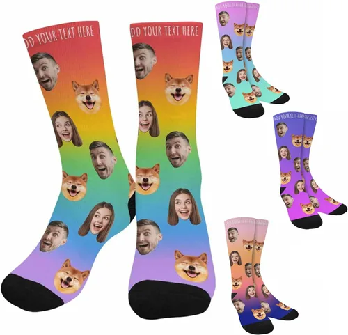 Miniatura 21 de Artsadd Calcetines personalizados para mujeres y hombres, amantes de los perros y gatos, regalos divertidos unisex personalizados
